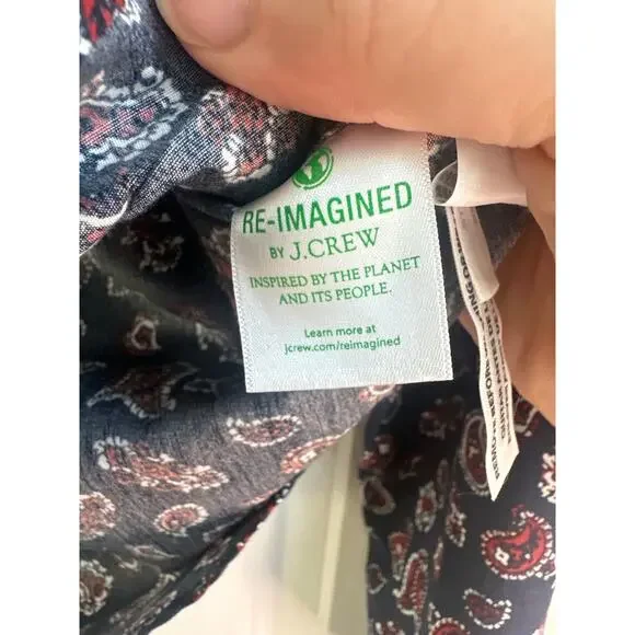 J. Crew Men's Slim Fit Blue with Red and White Paisley Print Collar Button Down - Picture 8 of 11